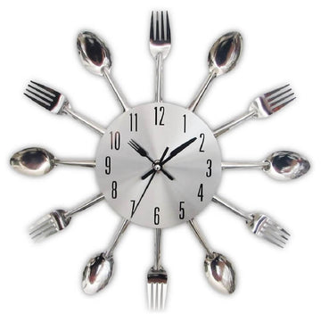Timelike Kitchen Wall Clock 3D Removable Modern Creative Cutlery Kitchen Spoon Fork Wall Clock Room Home Decoration - Imported from UK